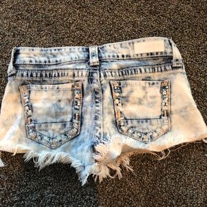 Buckle Light Wash Blue Jean Shorts w/ Studs & Gems